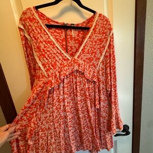 Free People Orange Floral Tunic Top